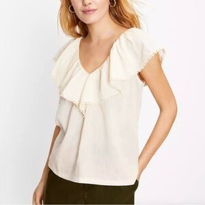 COPY - LOFT Tank Top Womens M Ivory Ruffle V Neck Sleeveless Blouse